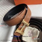 Perfect Replica Hermes Wheat Leather Belt Black Back With Lichee Gold Buckle